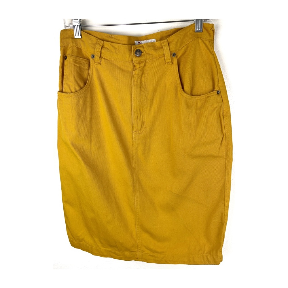 High-Rise Mustard Pencil Skirt with Front Pockets